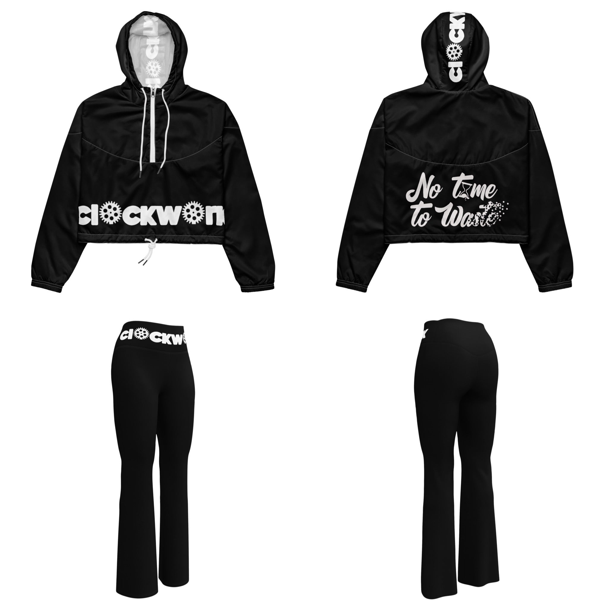 No time to waste windbreaker and Flare leggings outfit – Clockwork ...