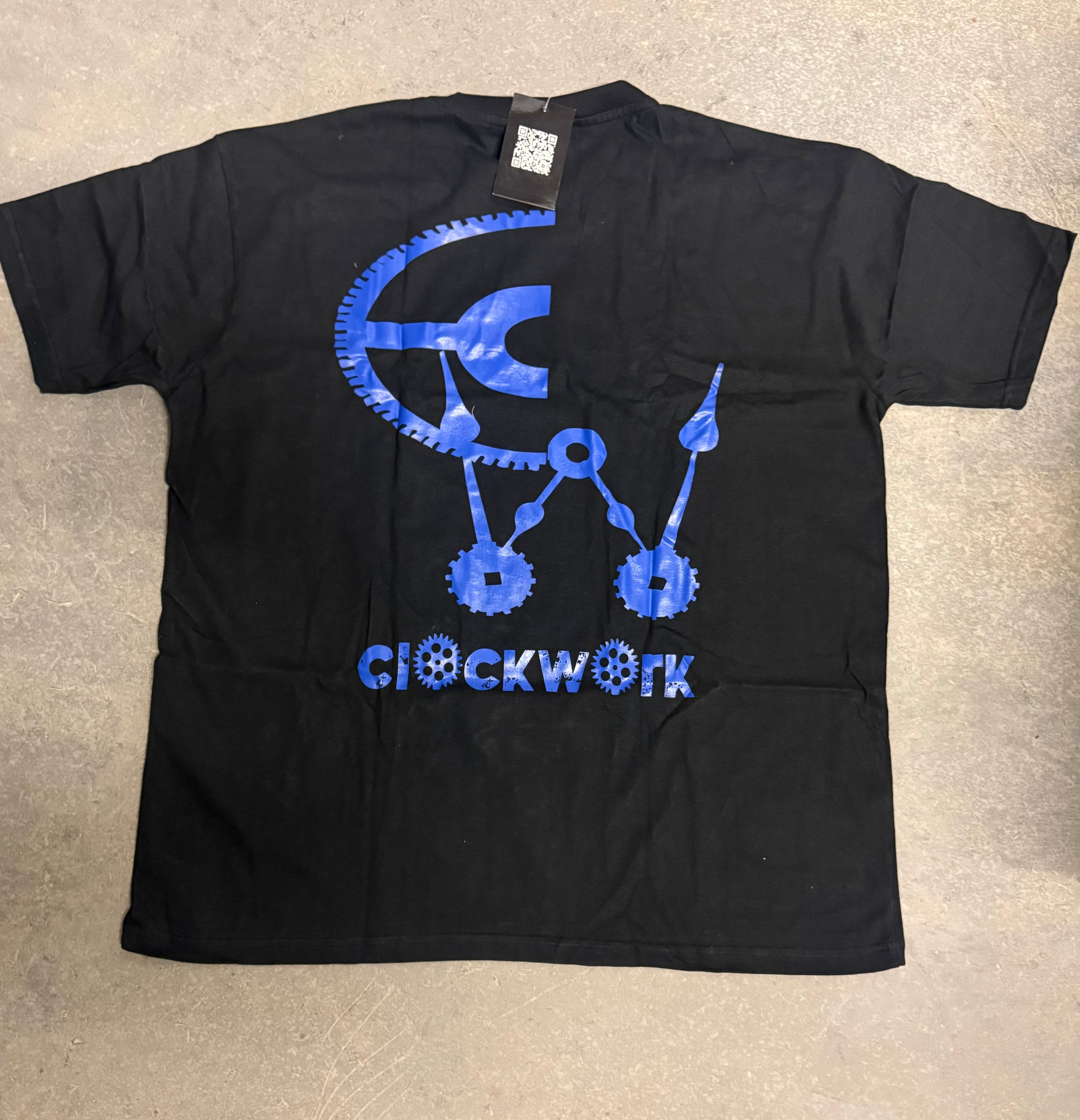 Clockwork black T-shirt Royal blue logo