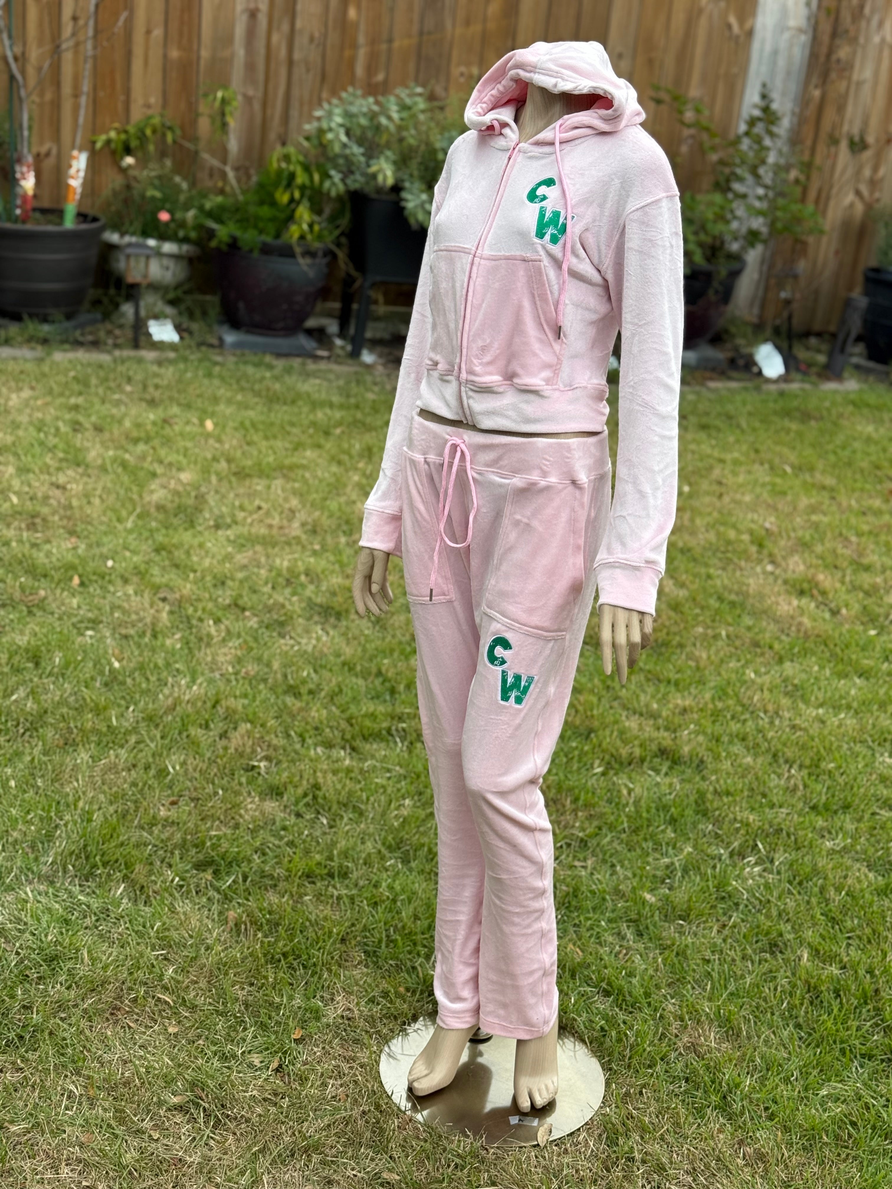 Pink and green No time to waste velour set