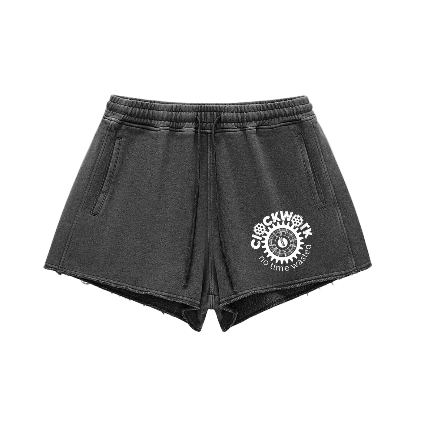 Snow Washed Raw Edge Drawstring Shorts