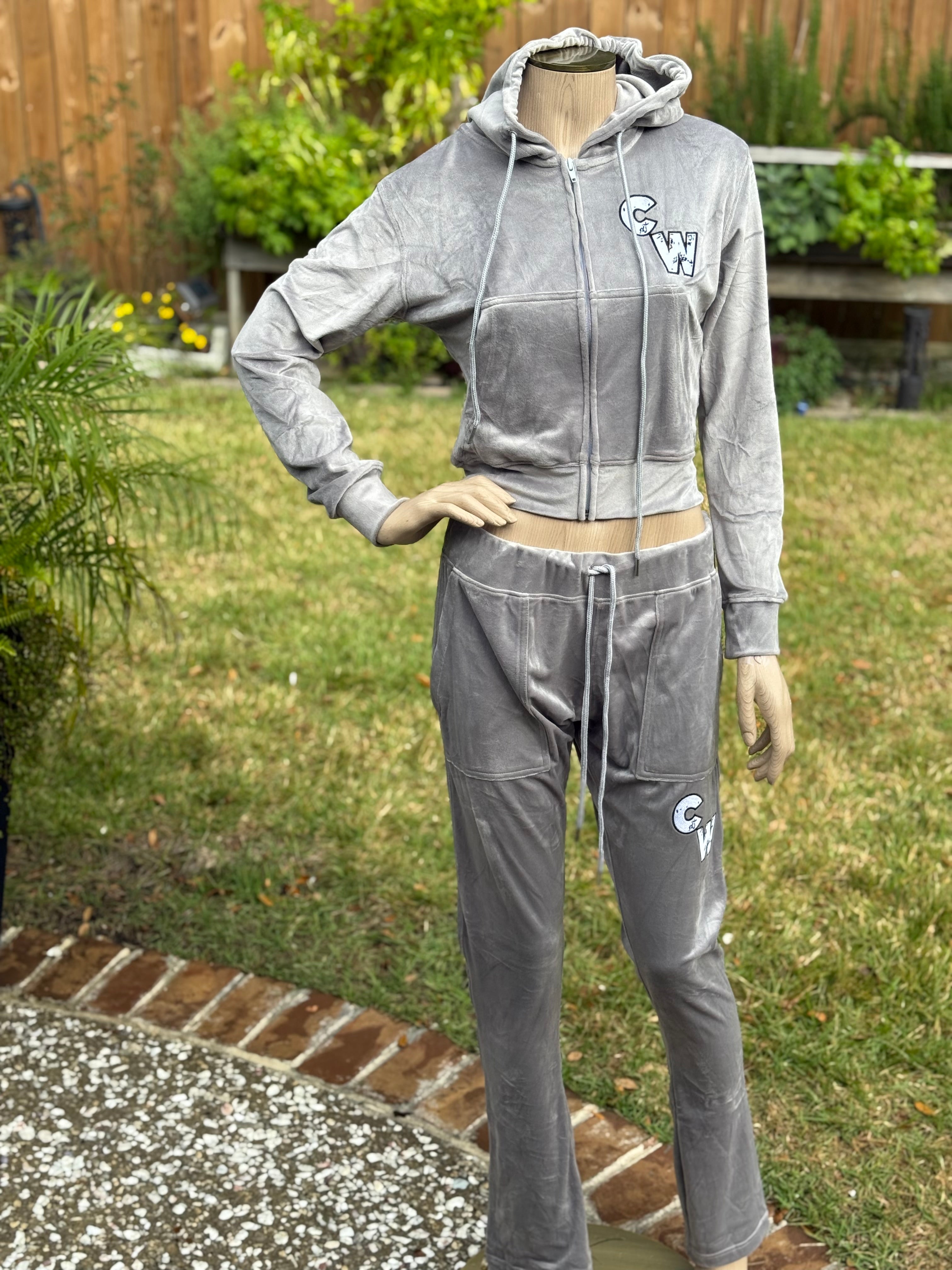 Grey and white No time to waste velour set