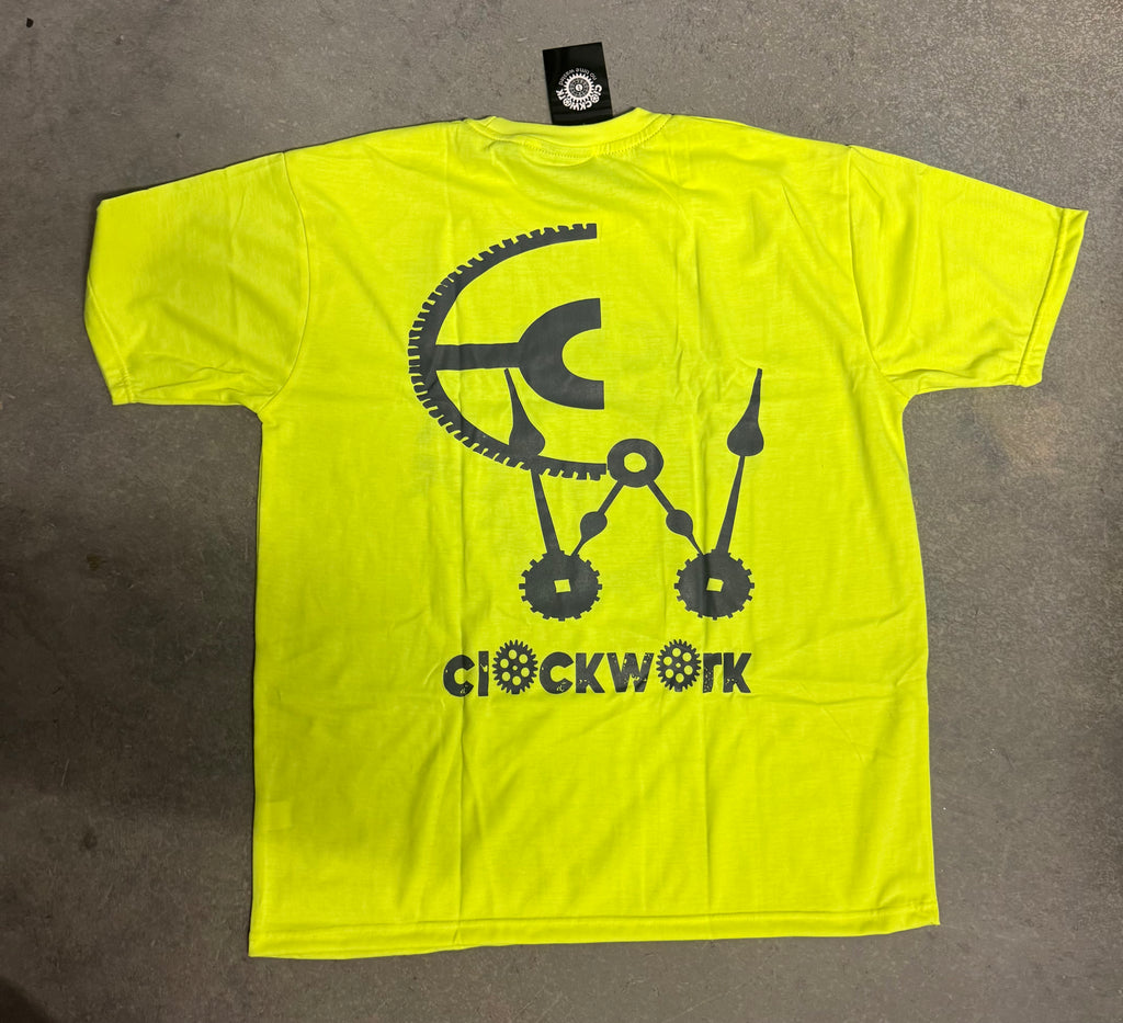 Clockwork lime green T-shirt Grey logo