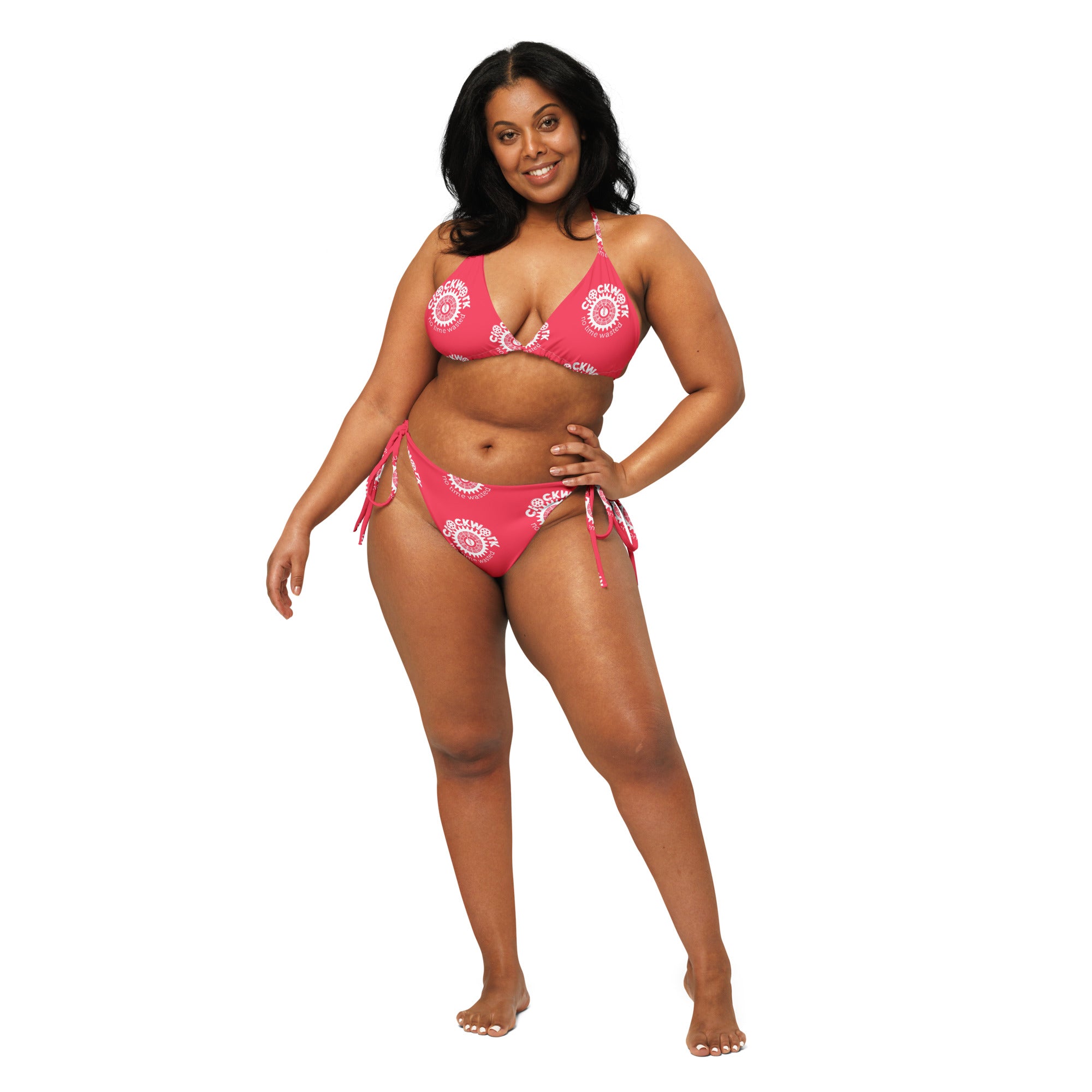 Clockwork pink logo string bikini