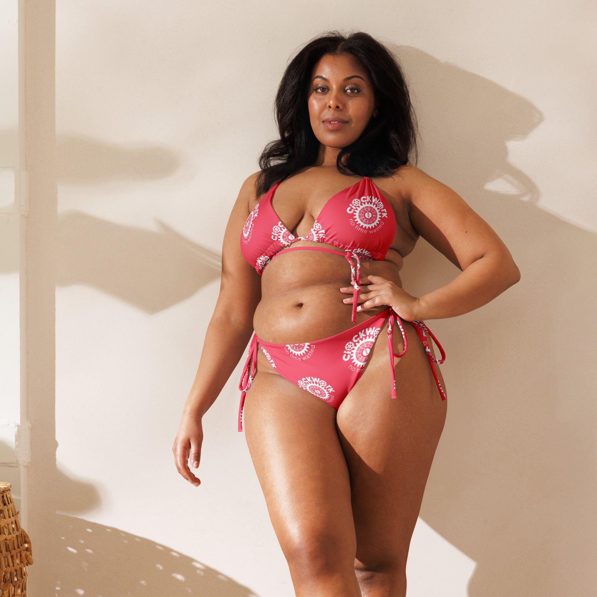Clockwork pink logo string bikini