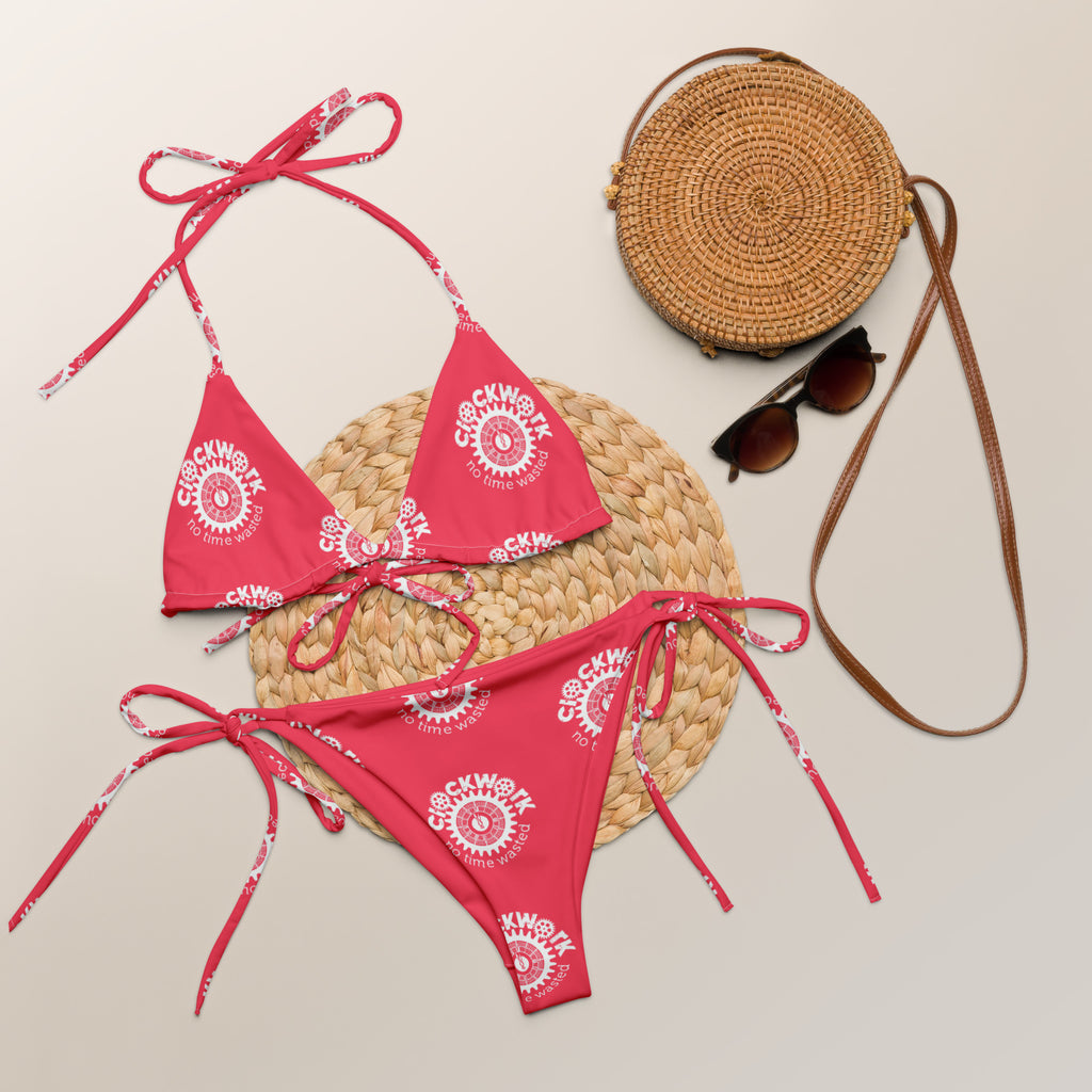 Clockwork pink logo string bikini