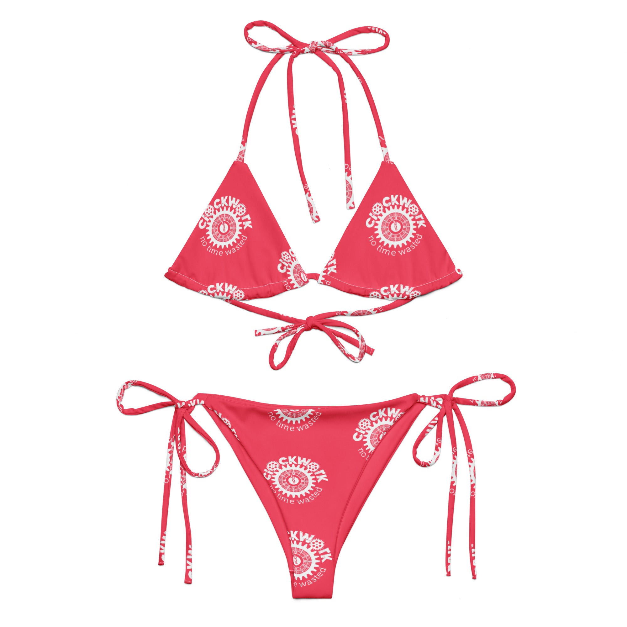 Clockwork pink logo string bikini