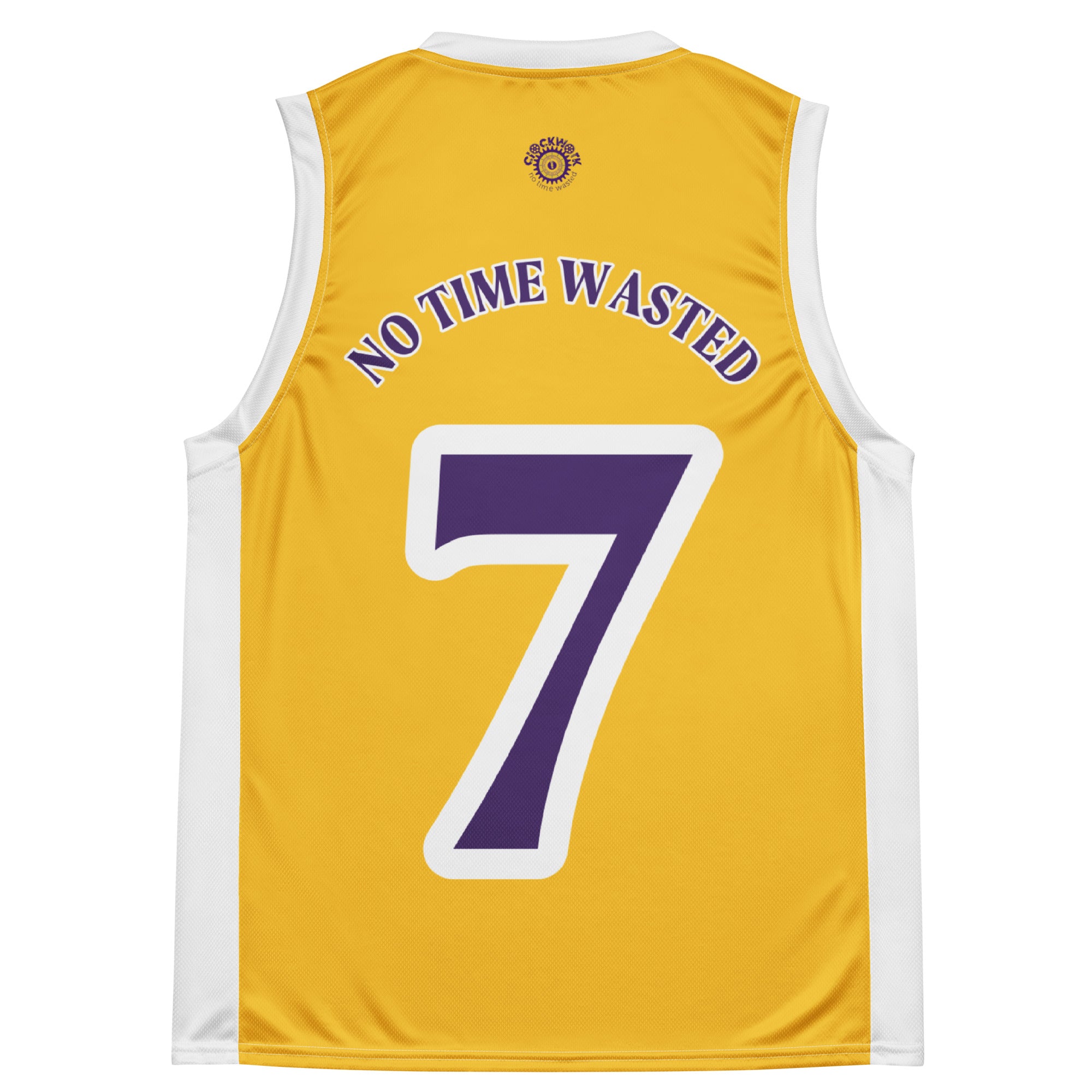 Clockwork purple and gold basketball jersey