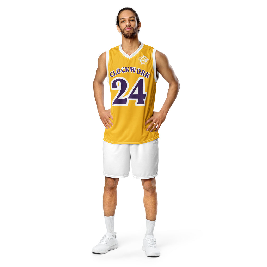 Clockwork purple and gold basketball jersey