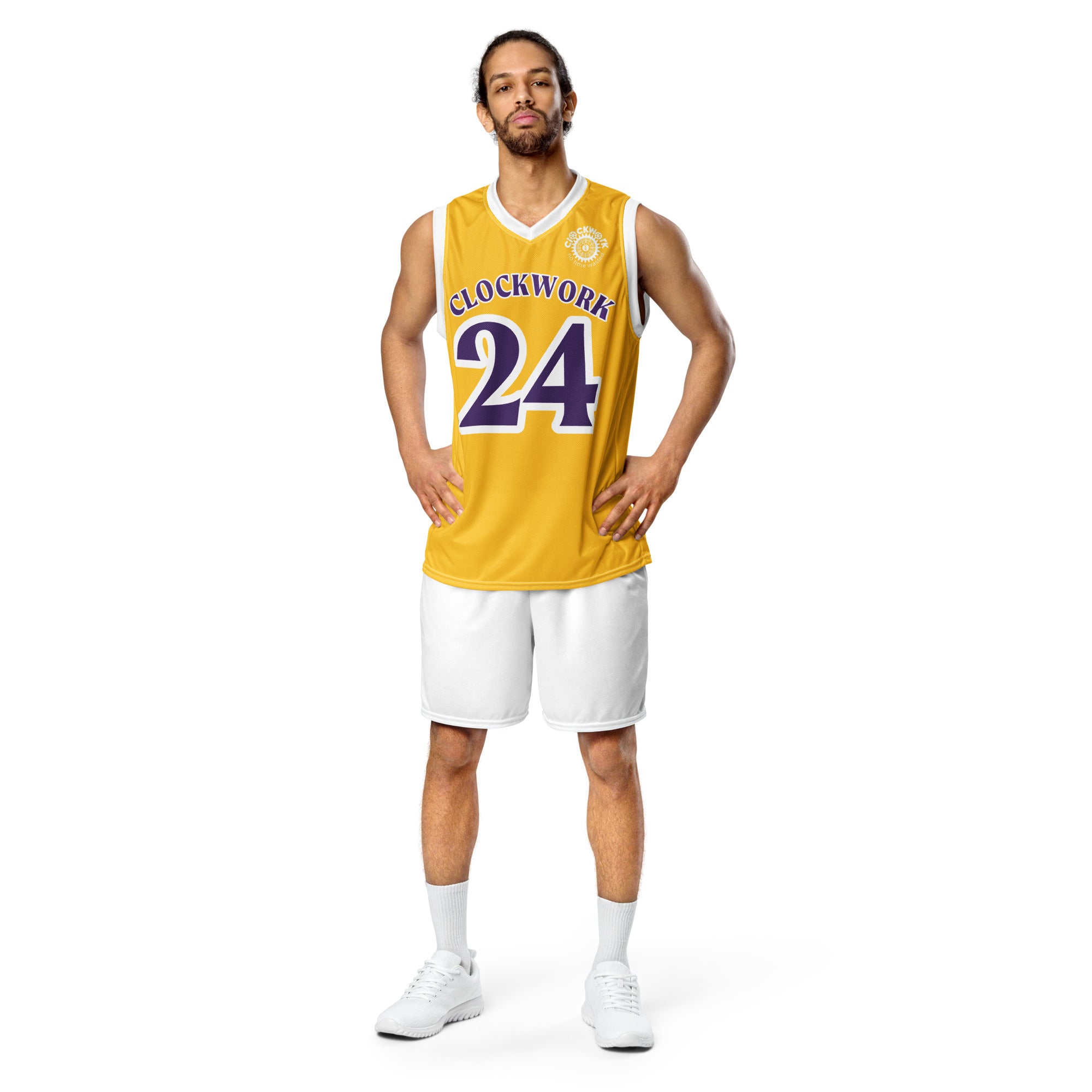 Clockwork purple and gold basketball jersey