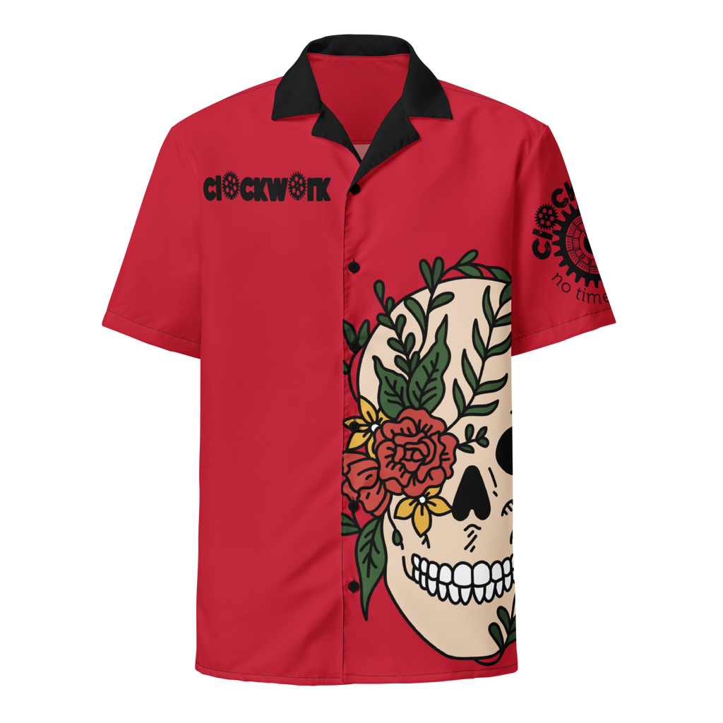 Red Clockwork Skull Unisex button shirt
