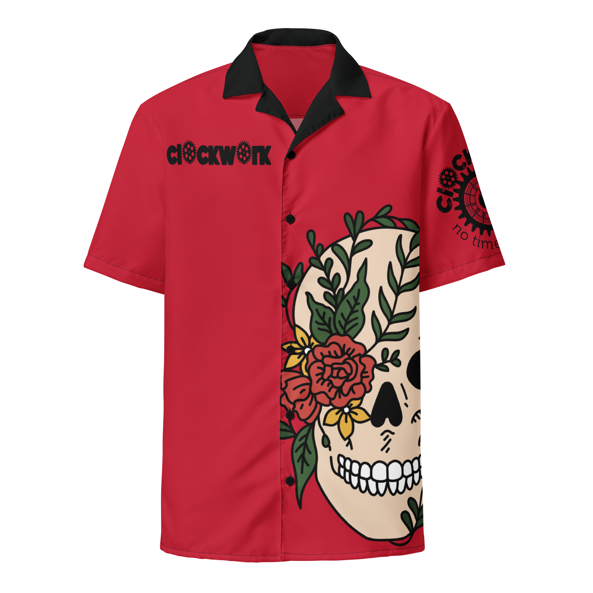 Red Clockwork Skull Unisex button shirt