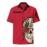 Red Clockwork Skull Unisex button shirt