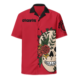 Red Clockwork Skull Unisex button shirt