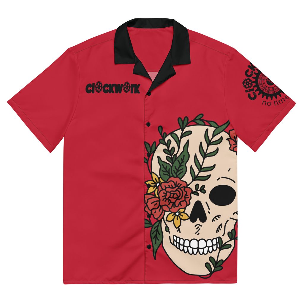 Red Clockwork Skull Unisex button shirt