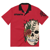 Red Clockwork Skull Unisex button shirt