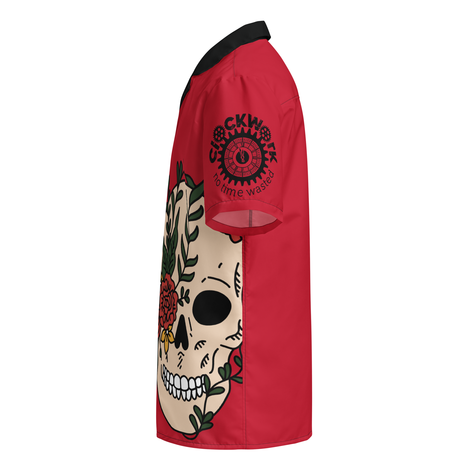 Red Clockwork Skull Unisex button shirt