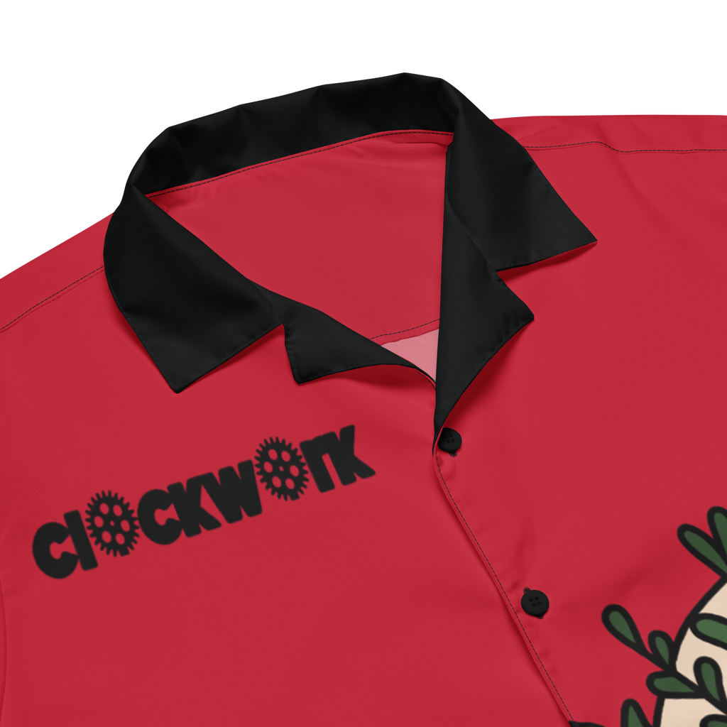 Red Clockwork Skull Unisex button shirt