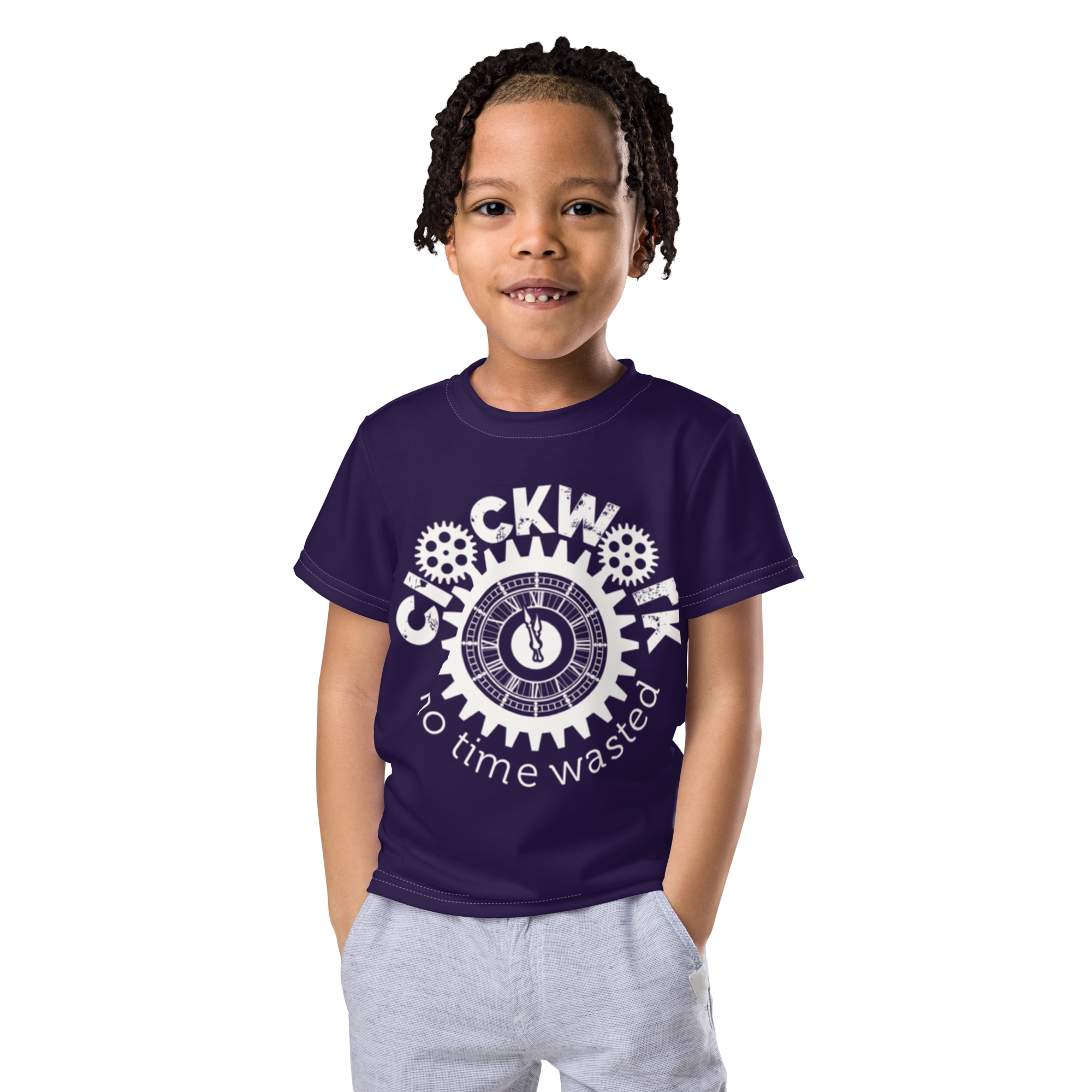 Purple Clockwork Kids crew neck t-shirt