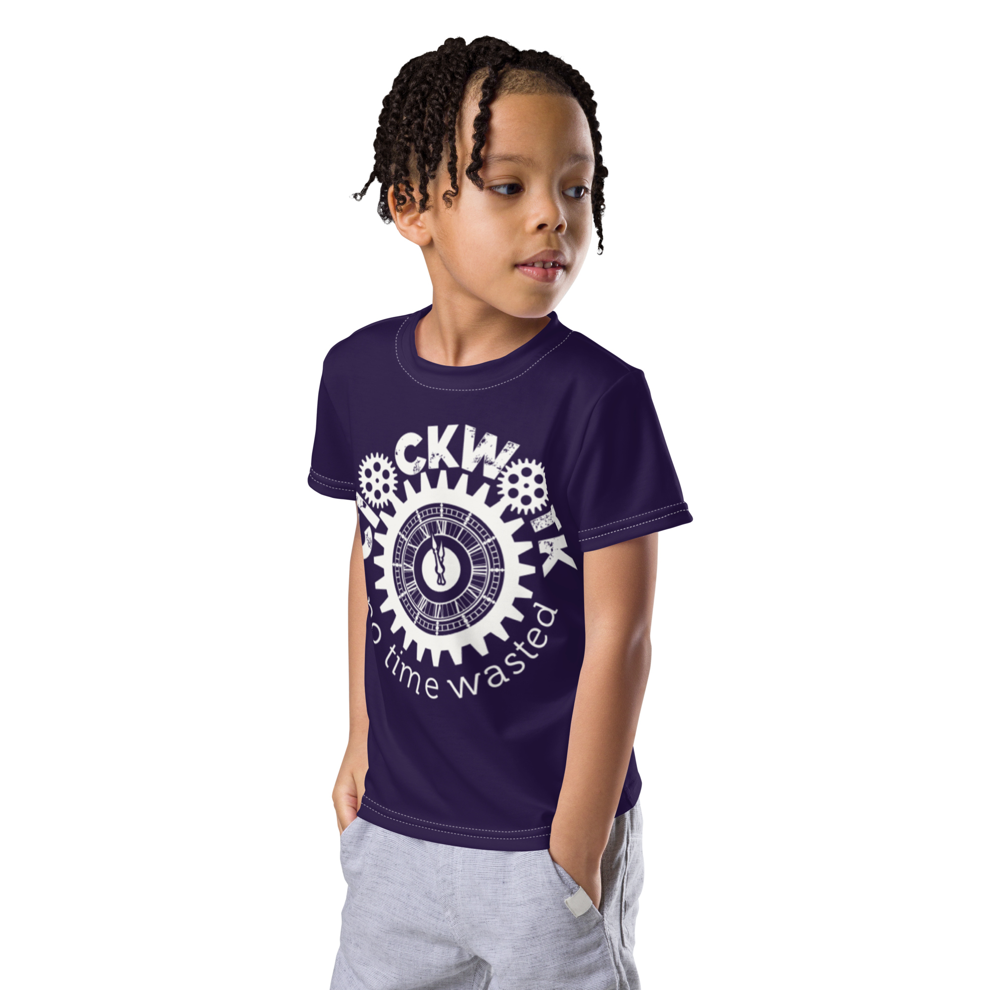 Purple Clockwork Kids crew neck t-shirt