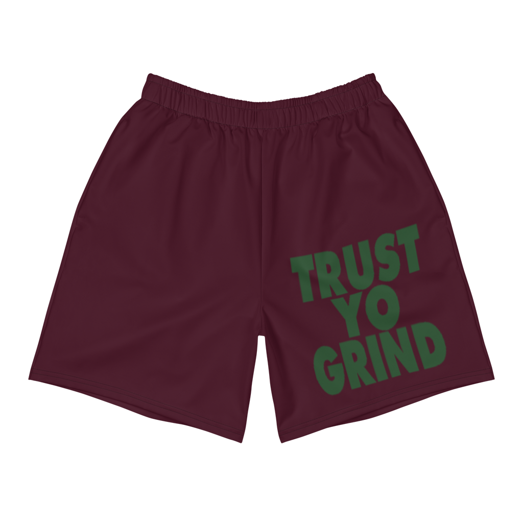 Trust Yo Grind Maroon and Dark Green Men's Athletic Long Shorts