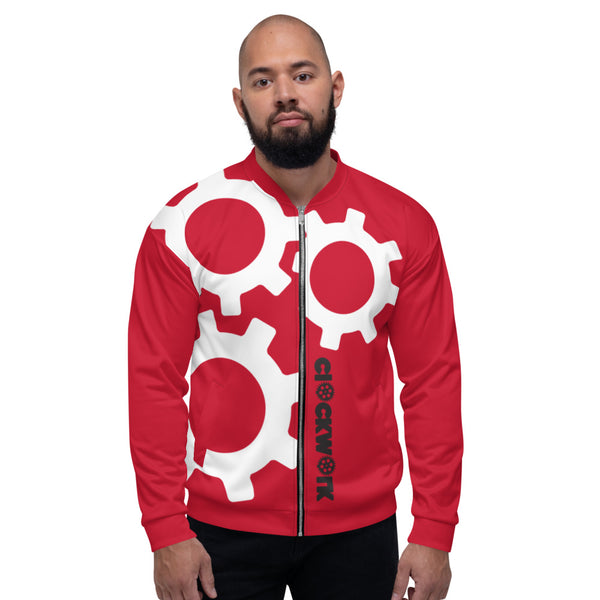 Clockwork Red Black and white Unisex Bomber Jacket