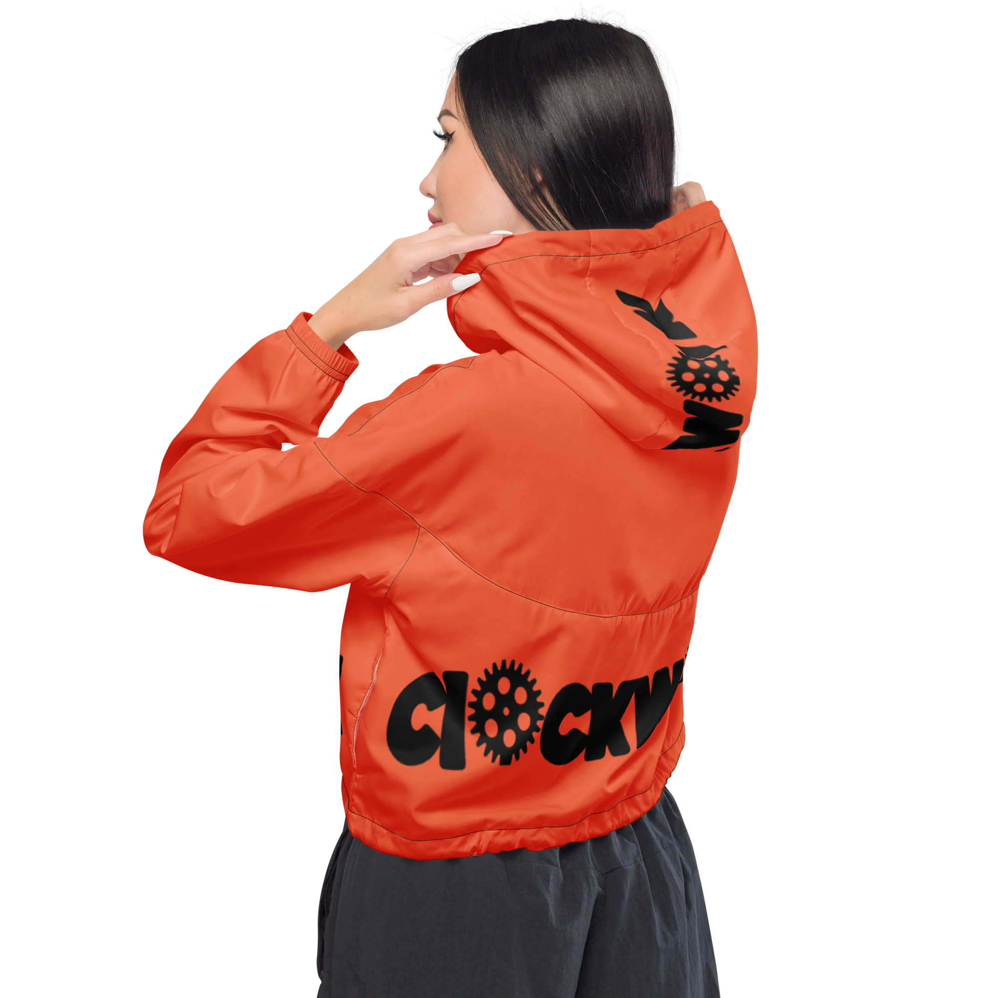 orange and black Clockwork Women’s cropped windbreaker