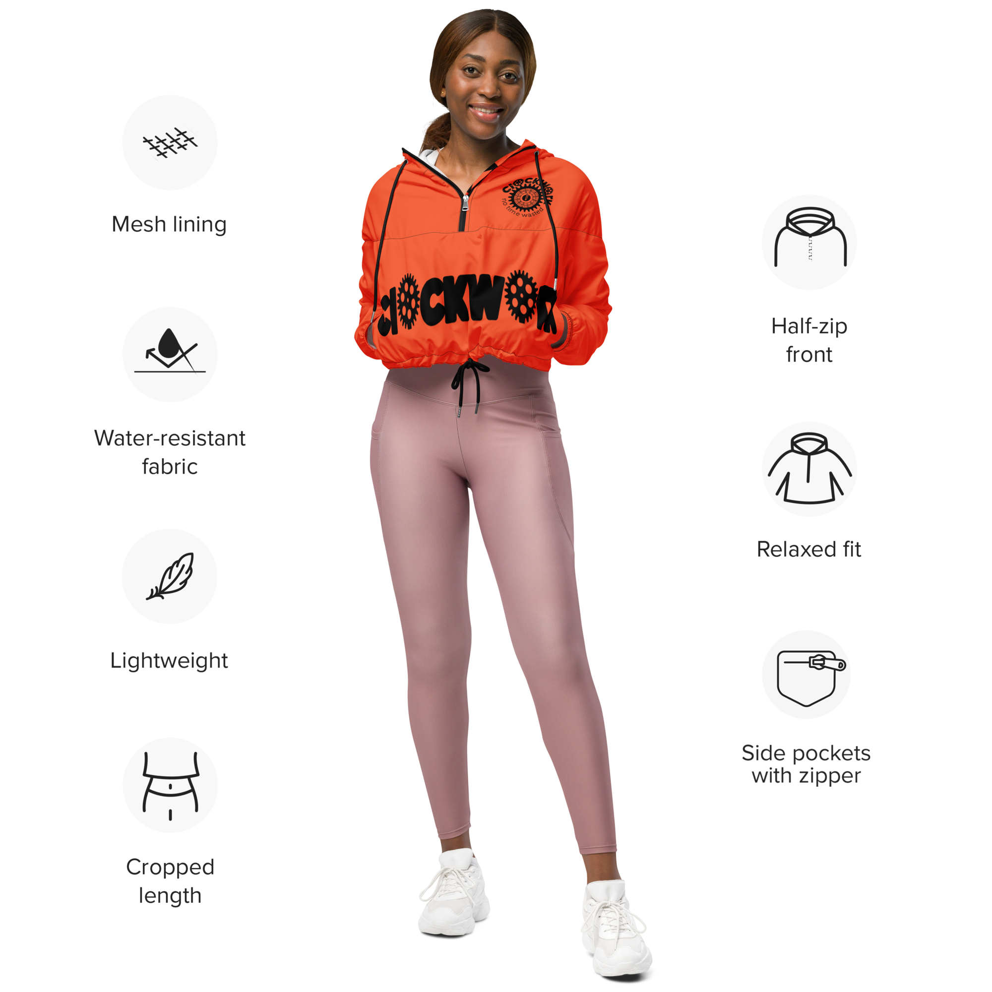 orange and black Clockwork Women’s cropped windbreaker