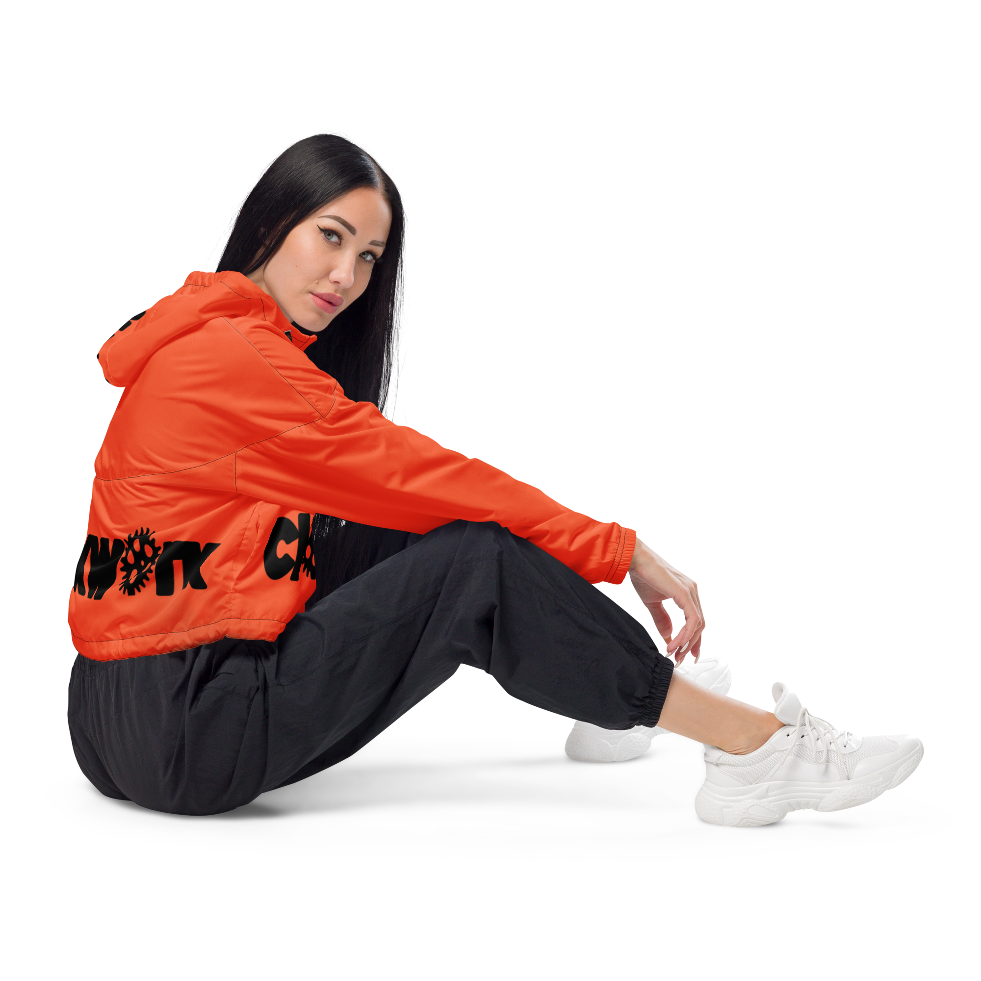orange and black Clockwork Women’s cropped windbreaker