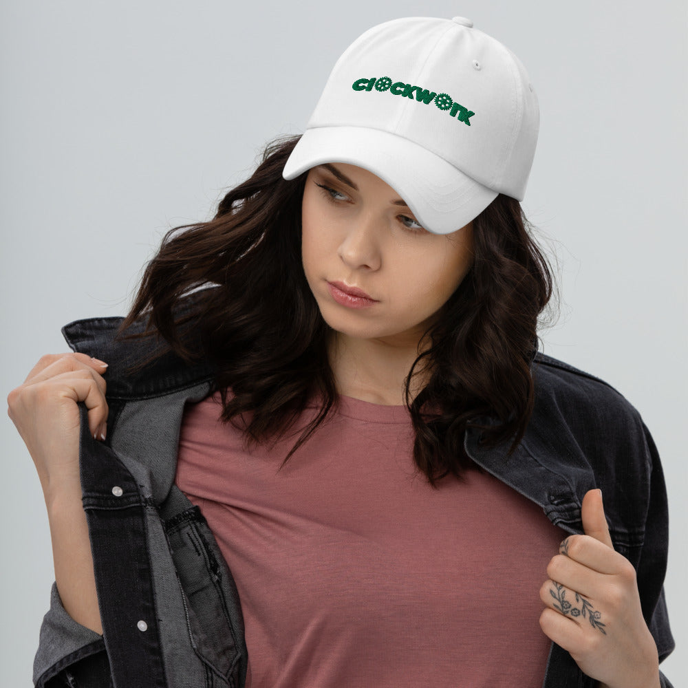 Green Clockwork Logo White Dad hat