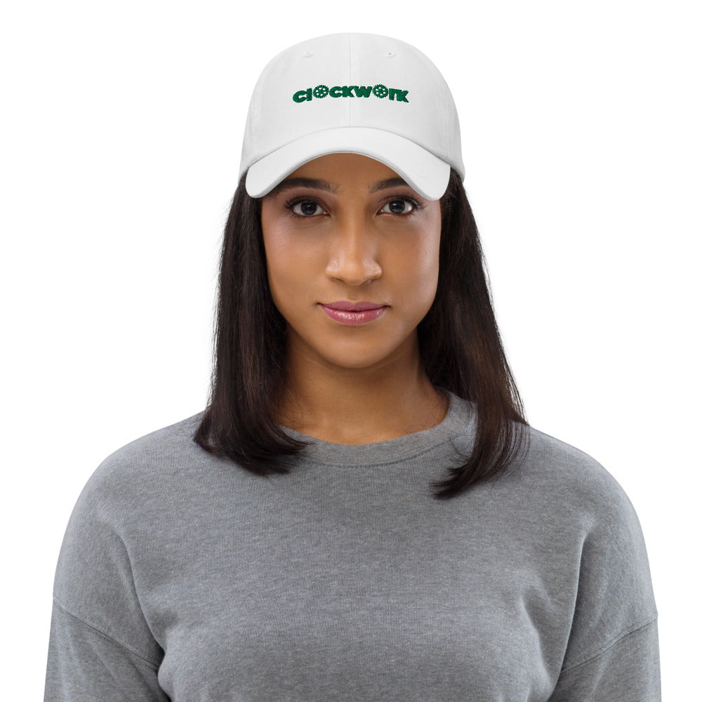 Green Clockwork Logo White Dad hat