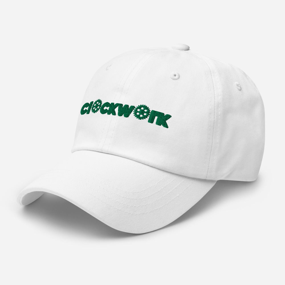 Green Clockwork Logo White Dad hat
