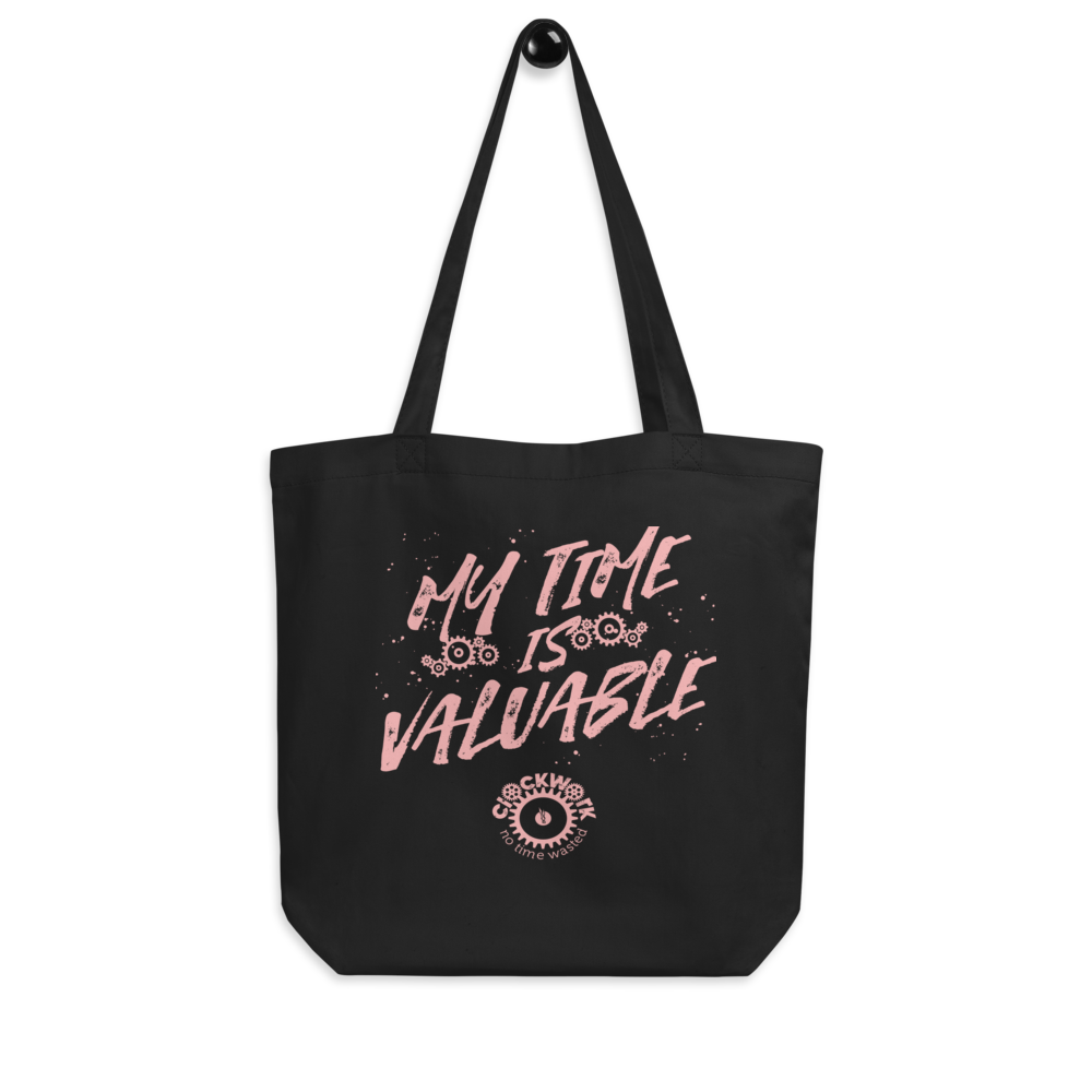 My Time Is Valuable Black Clockwork Eco Tote Bag