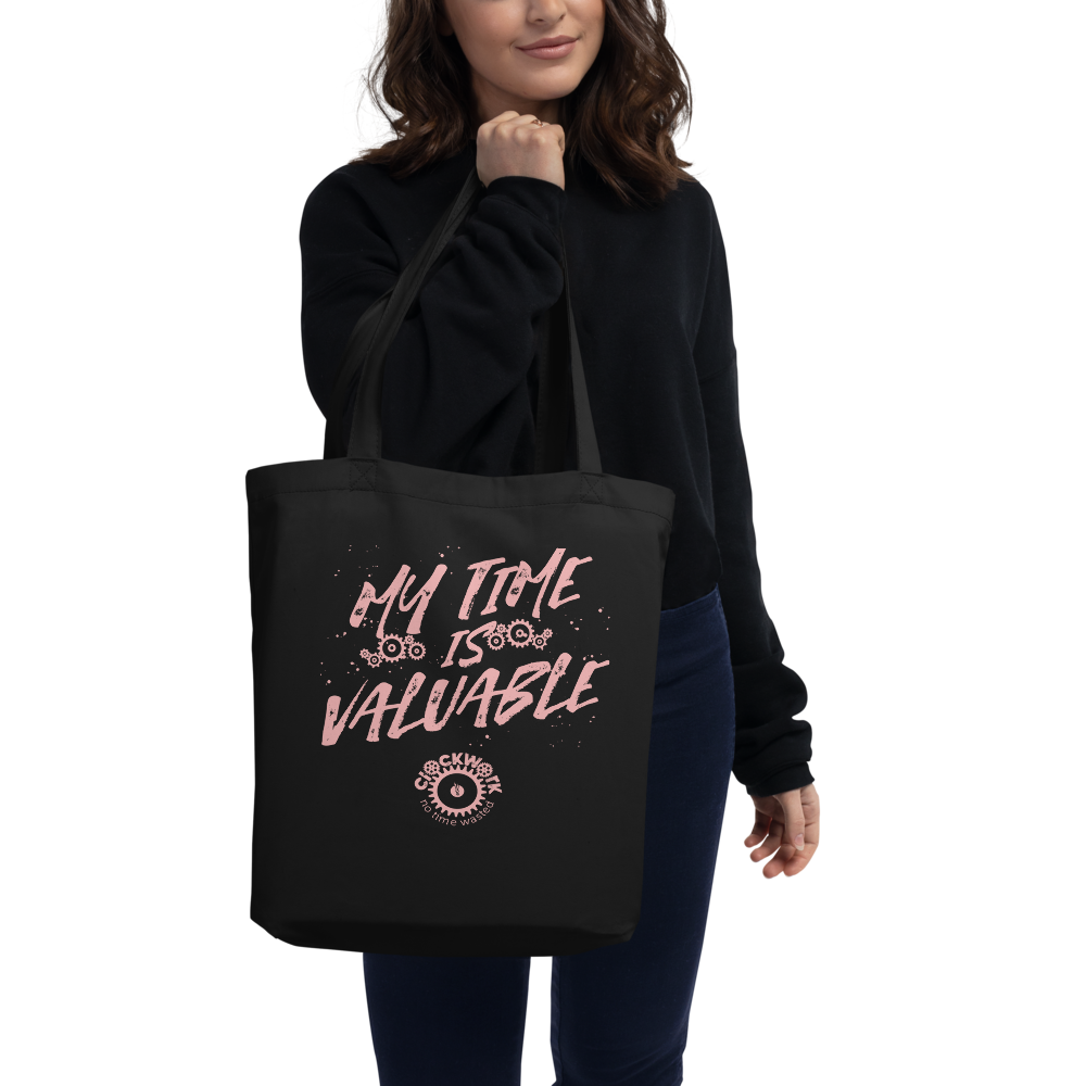 My Time Is Valuable Black Clockwork Eco Tote Bag