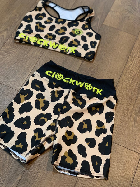 Cheetah Print Clockwork Yoga Women's Biker Shorts