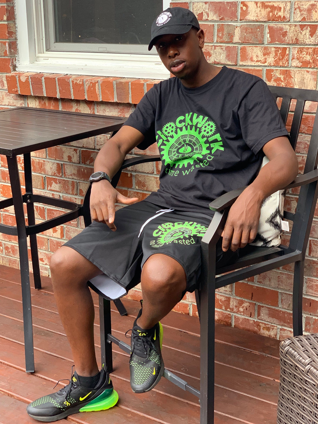 Clockwork Black and lime Logo Men's Athletic Long Shorts