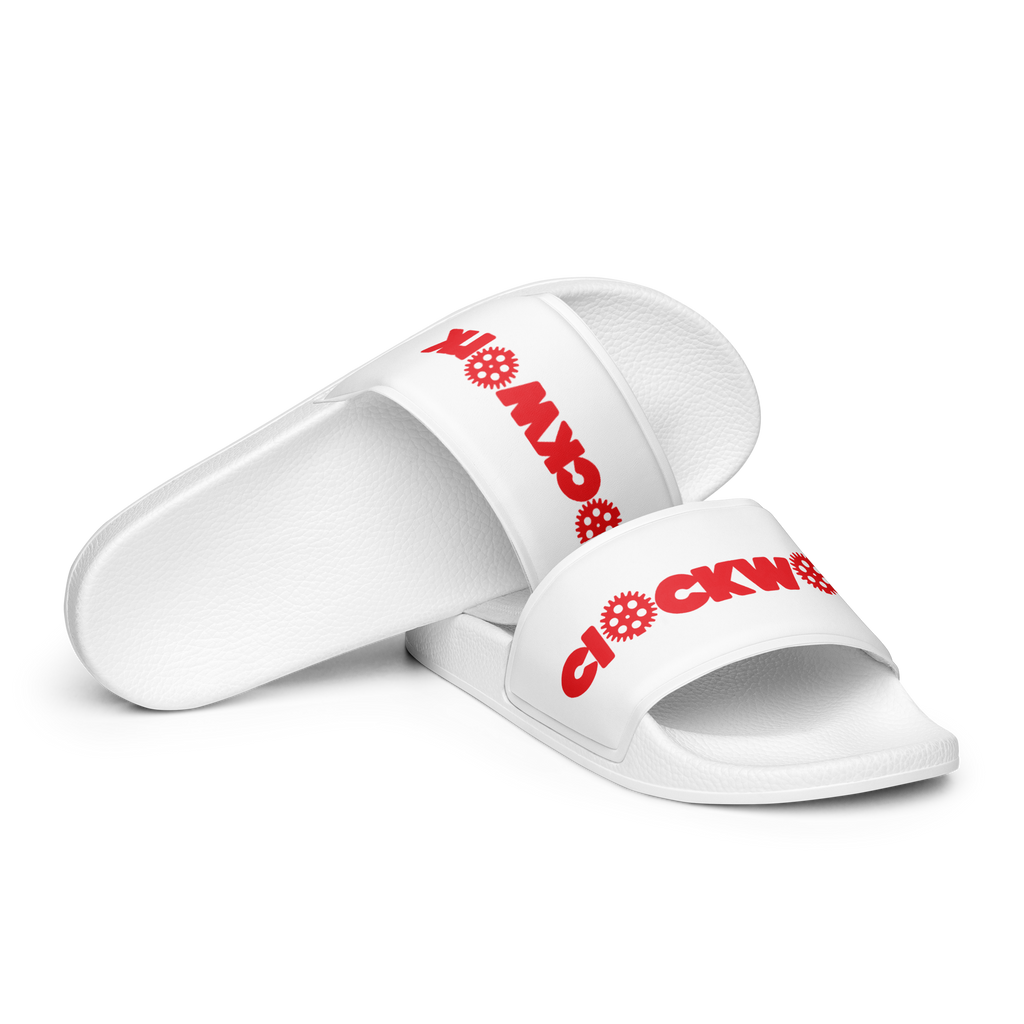 Clockwork white w/red Letters Men’s slides