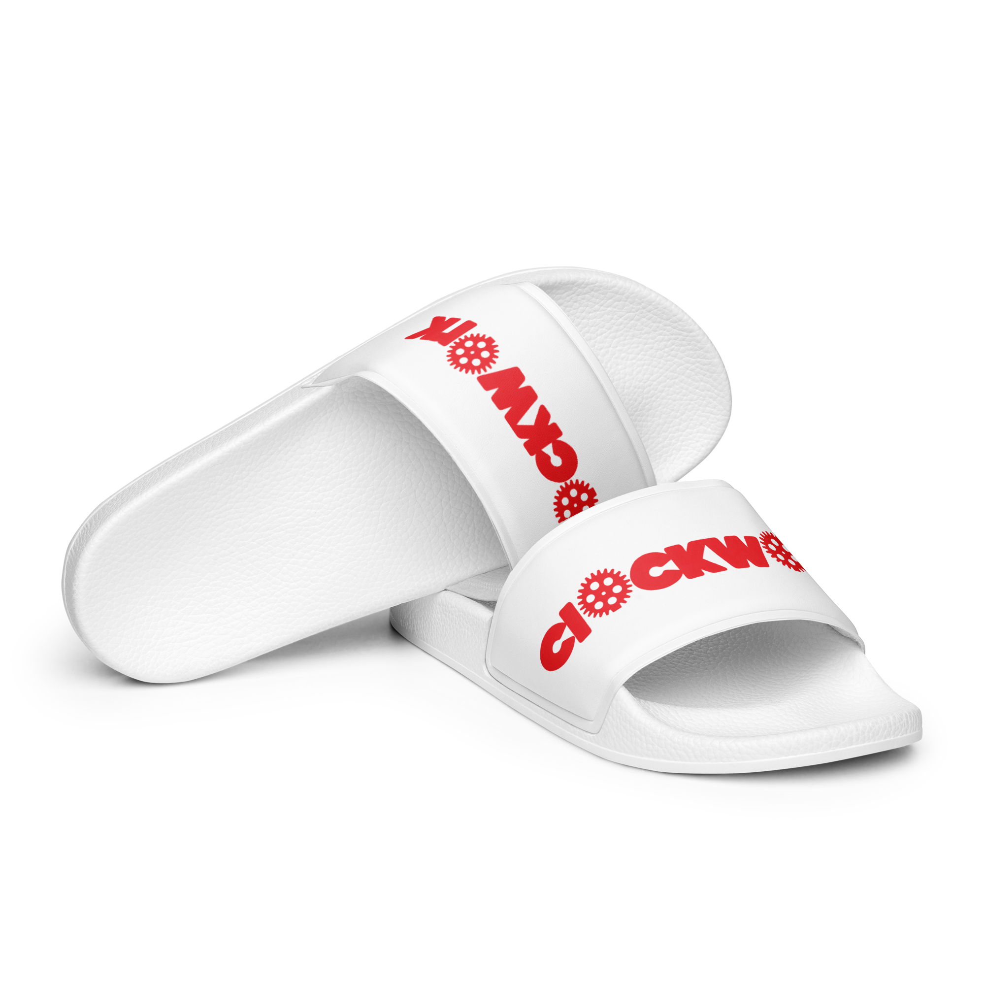 Clockwork white w/red Letters Men’s slides