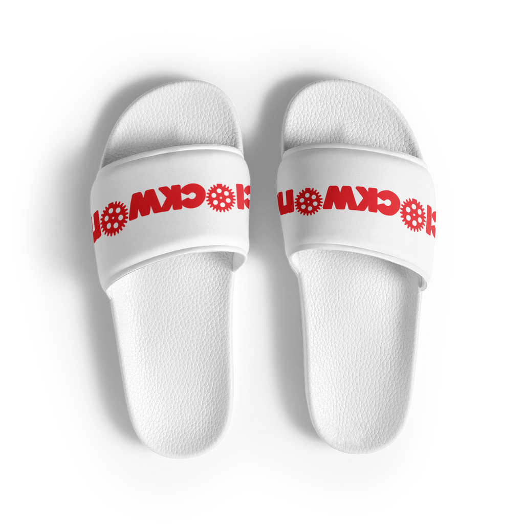 Clockwork white w/red Letters Men’s slides