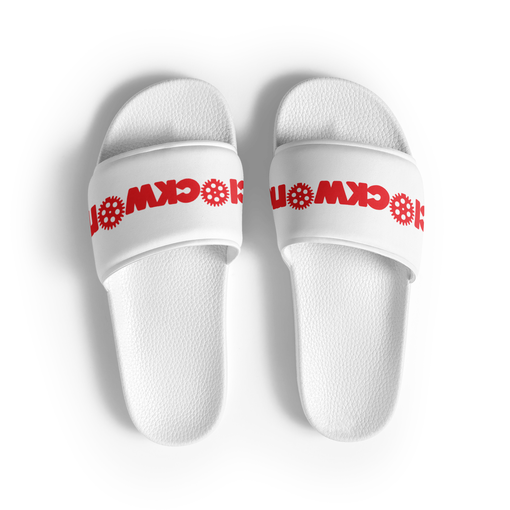 Clockwork white w/red Letters Men’s slides