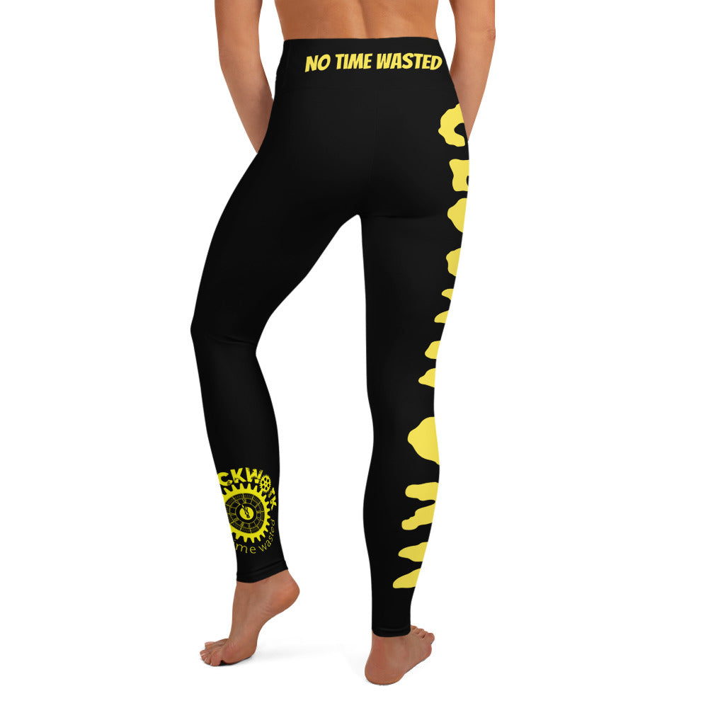 Clockwork black and Yellow Logo Yoga Leggings
