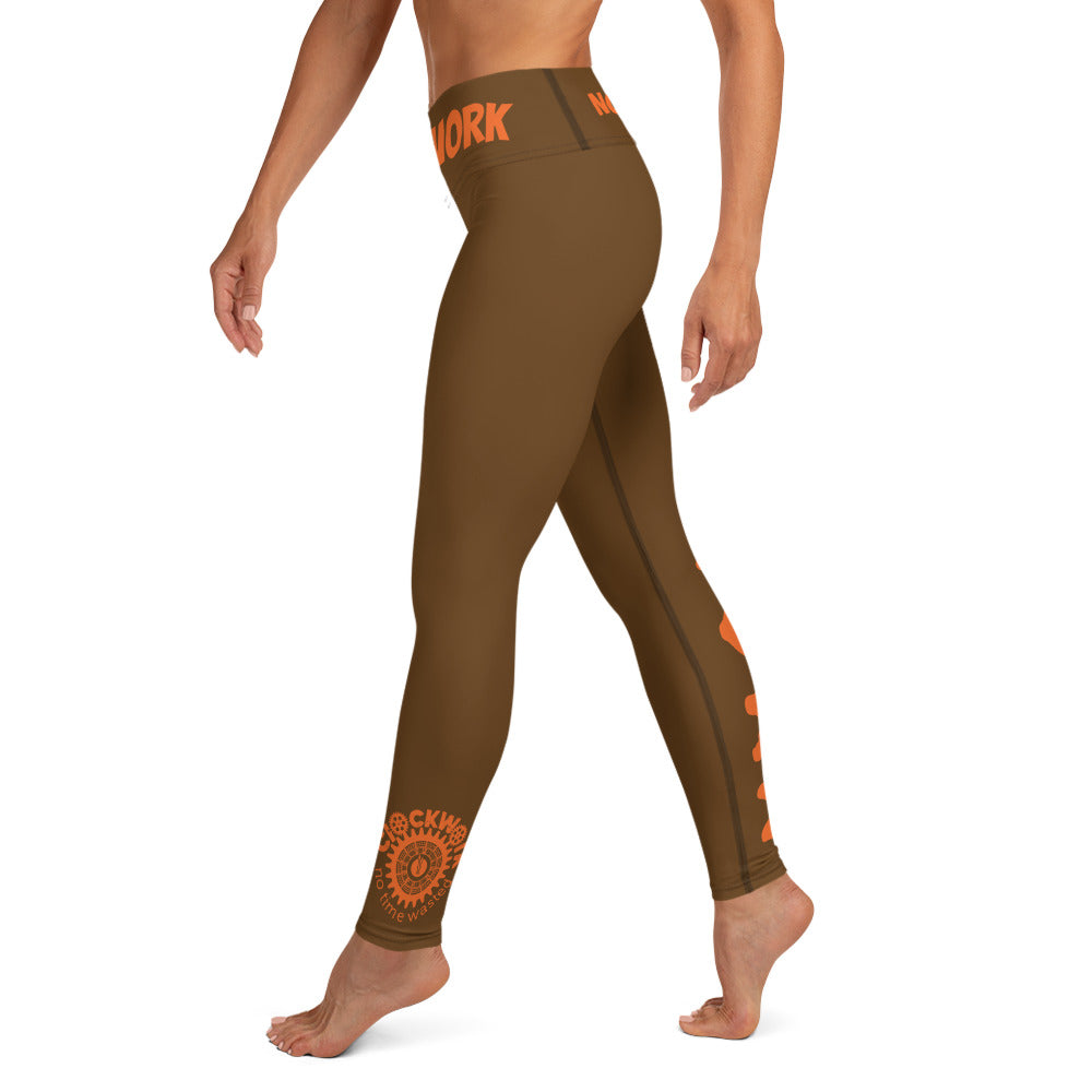 Clockwork Brown and Orange Logo Yoga Leggings