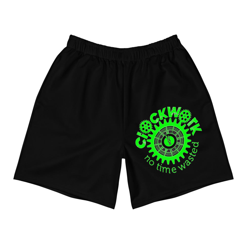 Clockwork Black and lime Logo Men's Athletic Long Shorts