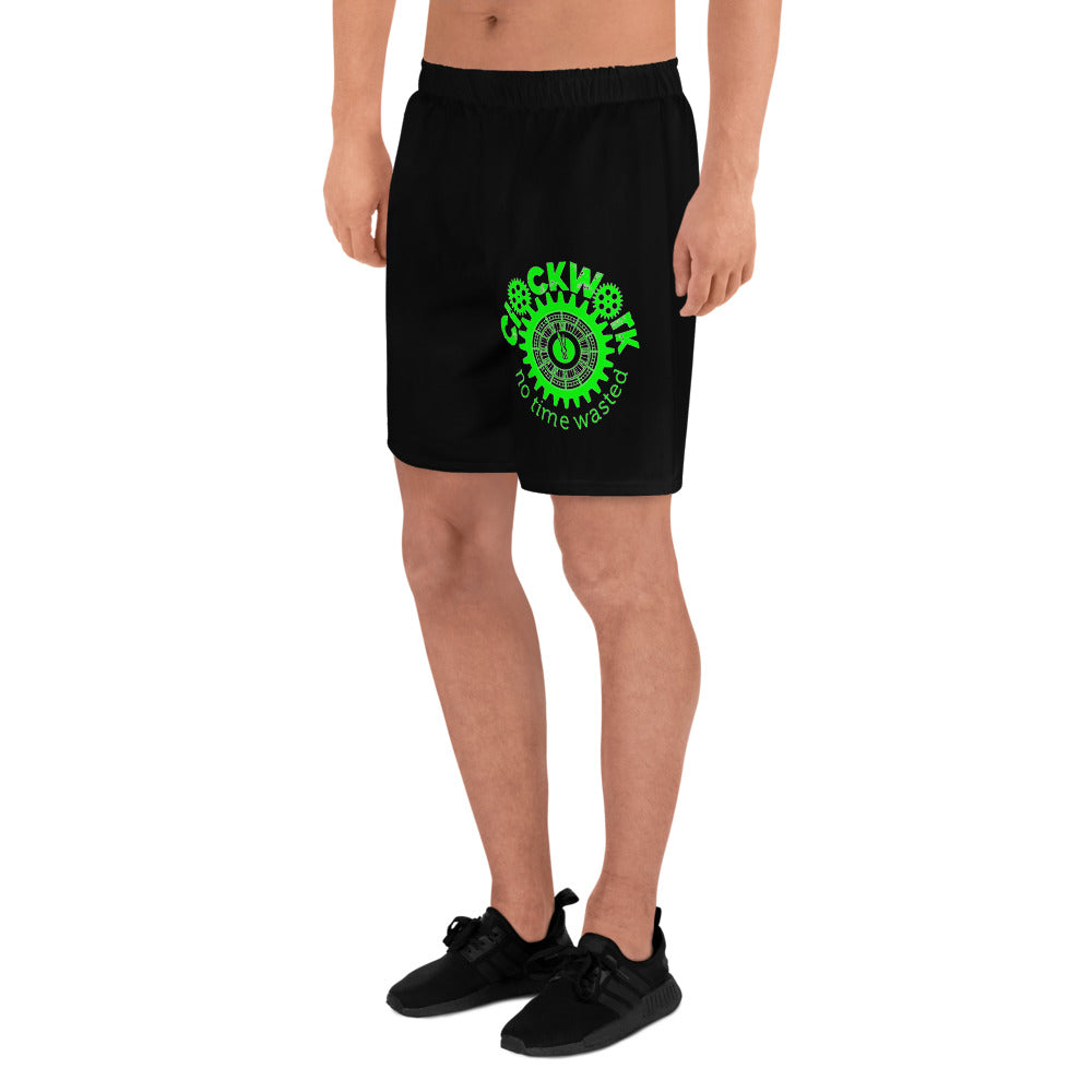 Clockwork Black and lime Logo Men's Athletic Long Shorts
