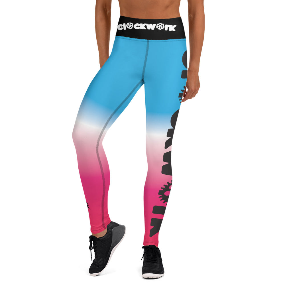 Pink Blue and White Clockwork Yoga Leggings