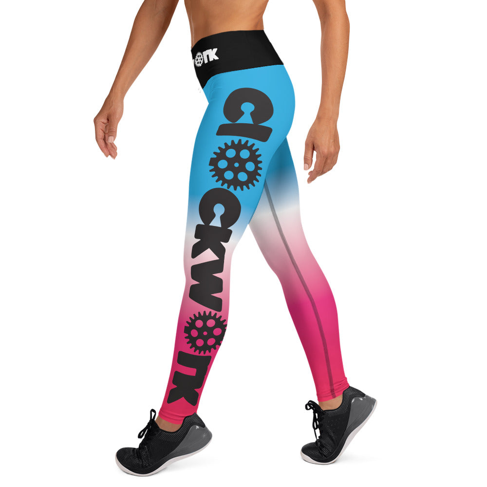 Pink Blue and White Clockwork Yoga Leggings