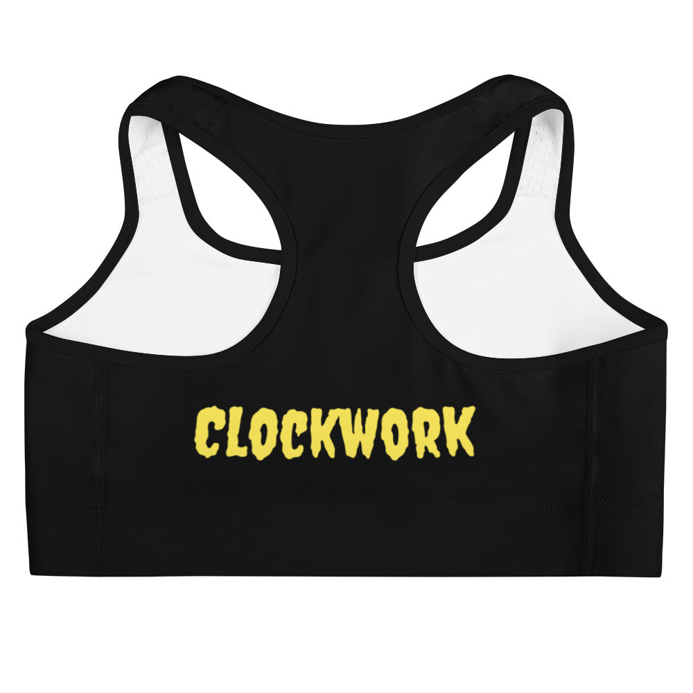 Clockwork Black and Yellow Logo Sports bra