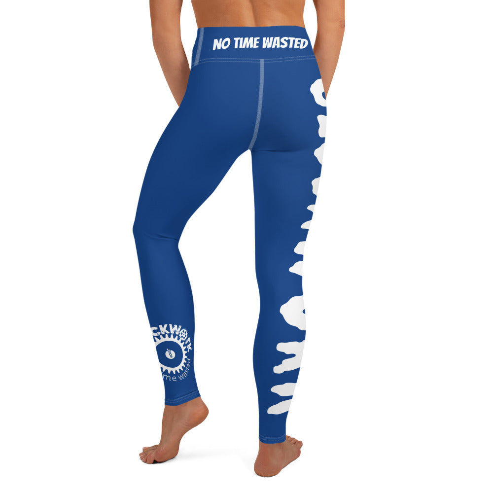 Clockwork Blue and White Logo Yoga Leggings