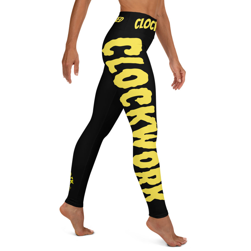 Clockwork black and Yellow Logo Yoga Leggings