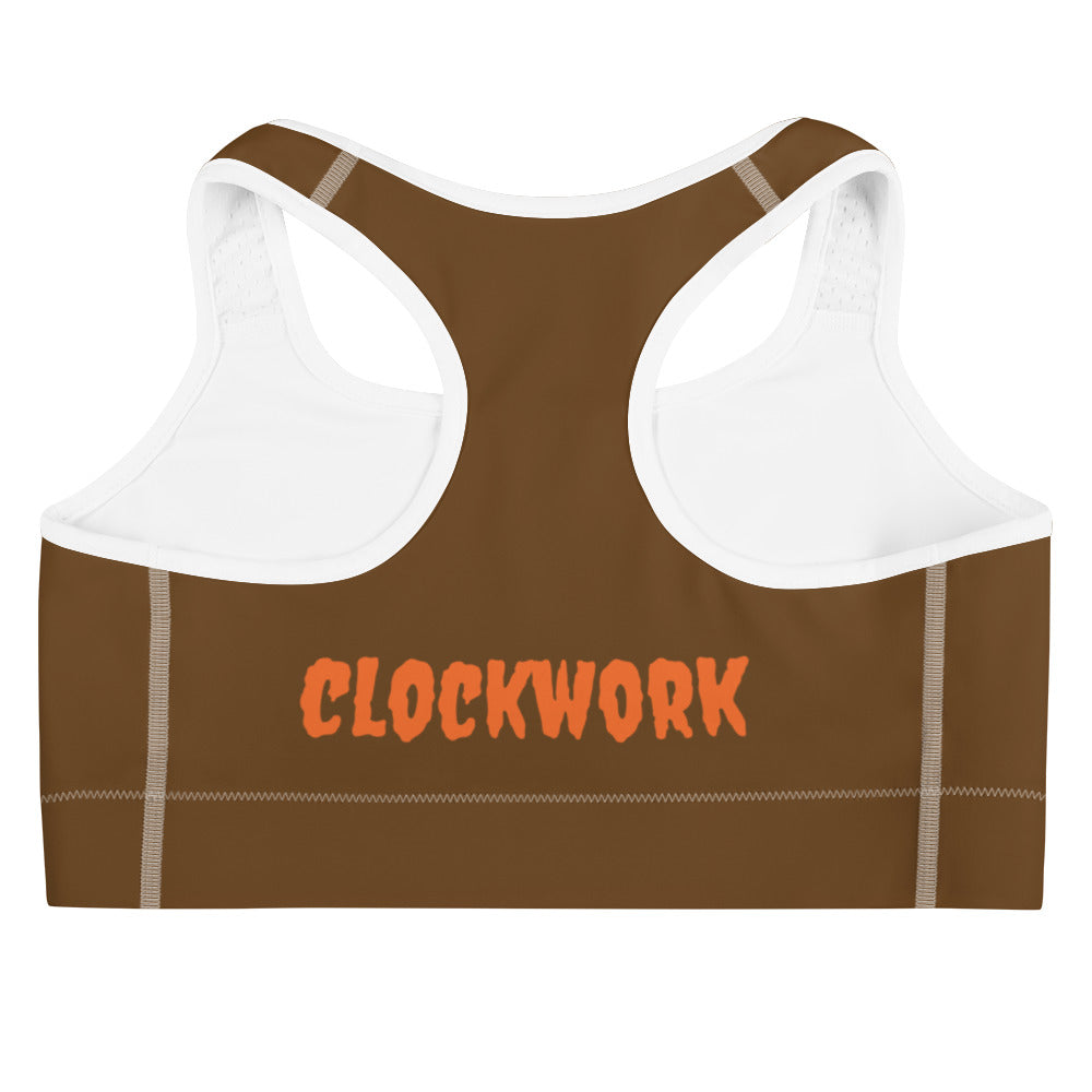 Clockwork Brown and Orange Logo Sports bra