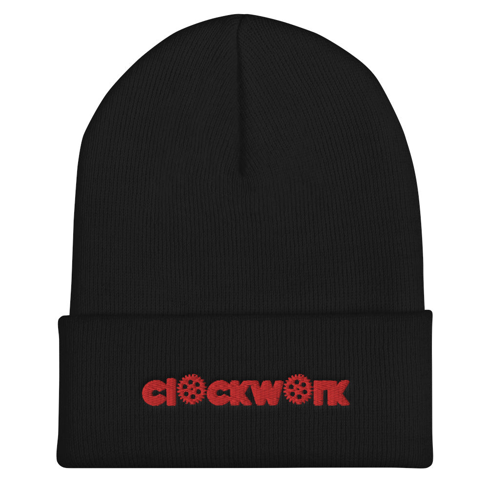 Red Clockwork Cuffed Beanie hat
